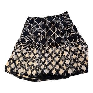 Talbots Womens Black White Geometric Diamond Print Pleated A-Line Skirt Size 6